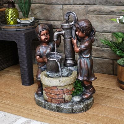 24-Inch Jack and Jill at Farmhouse Pump Outdoor Water Fountain - Electric Submersible Pump with Adjustable Flow