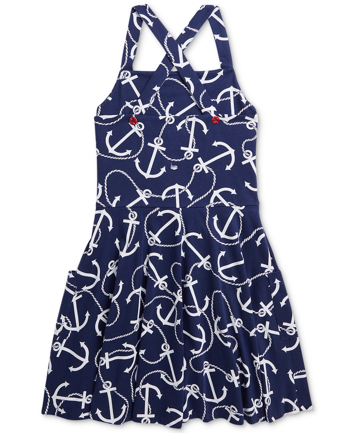 Shop Polo Ralph Lauren Big Girls Anchor-print Cotton Jersey Dress In Navy