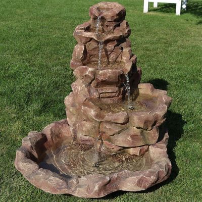 Stone Springs 41-Inch Polyresin Rock Waterfall Fountain with LED Lights - Electric Submersible Pump