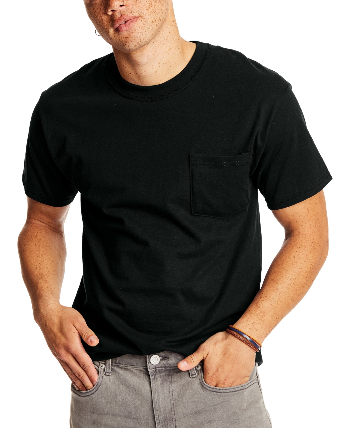 Hanes Beefy-t Unisex Pocket T-shirt, 2-pack In Black