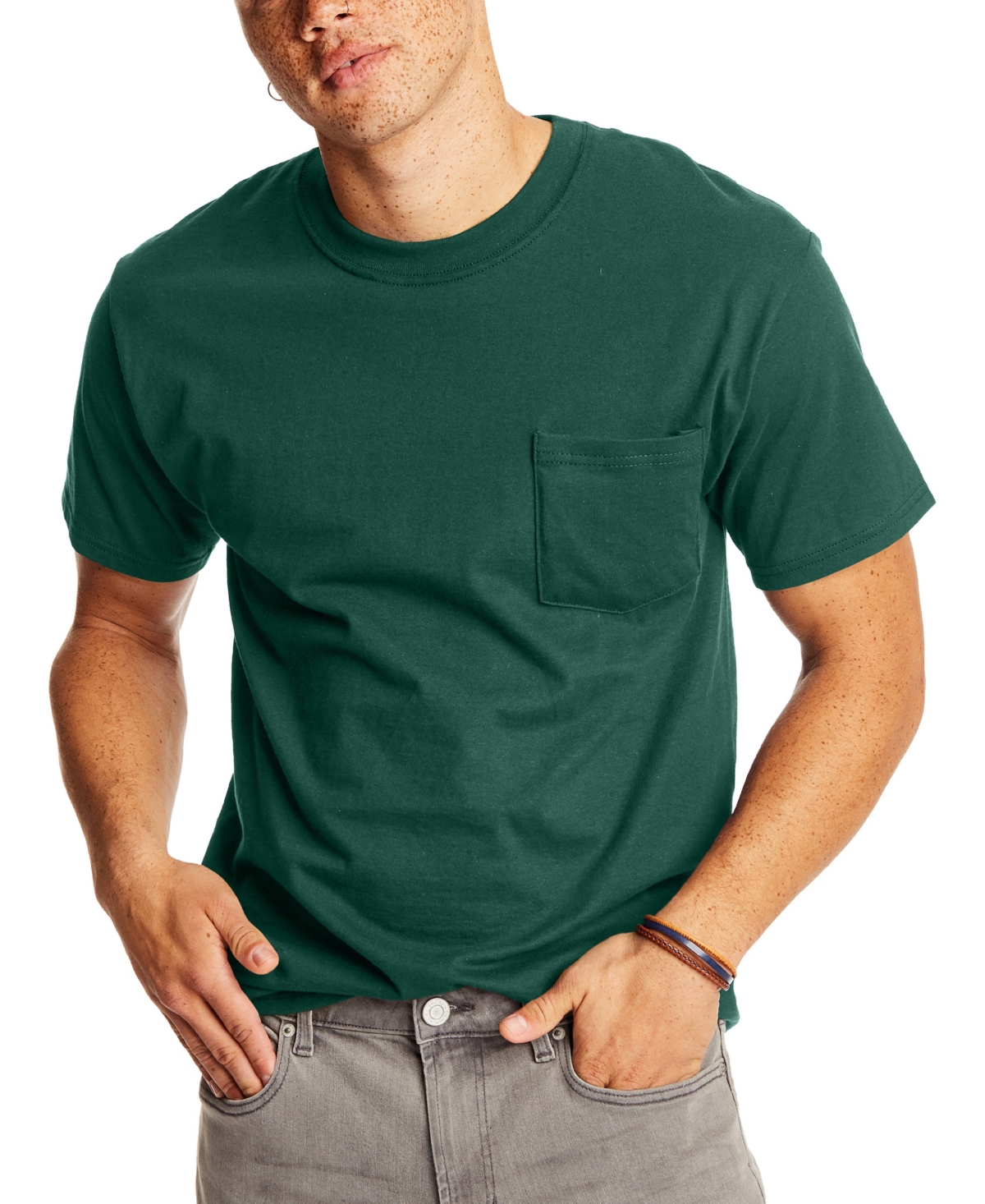 Hanes Beefy-t Unisex Pocket T-shirt, 2-pack In Green