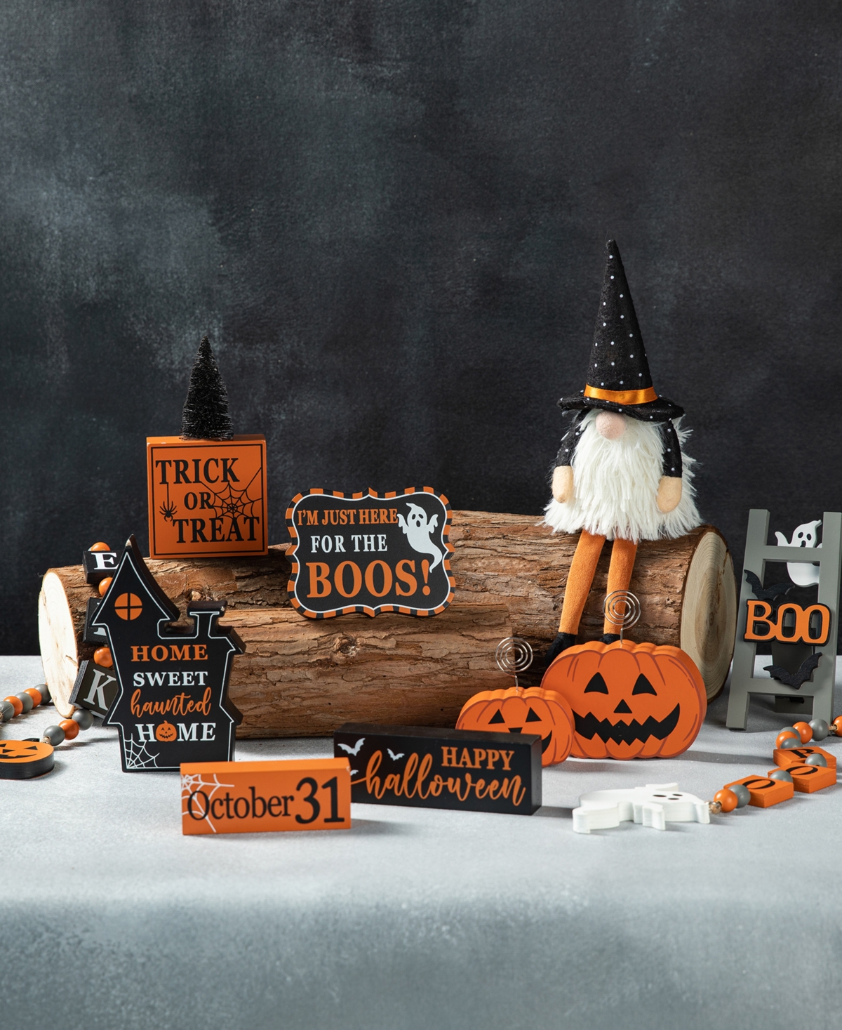 Glitzhome Halloween Wooden Word Signs And Fabric Gnome Tiered Tray Set Table Decor, Set Of 11 In Multi