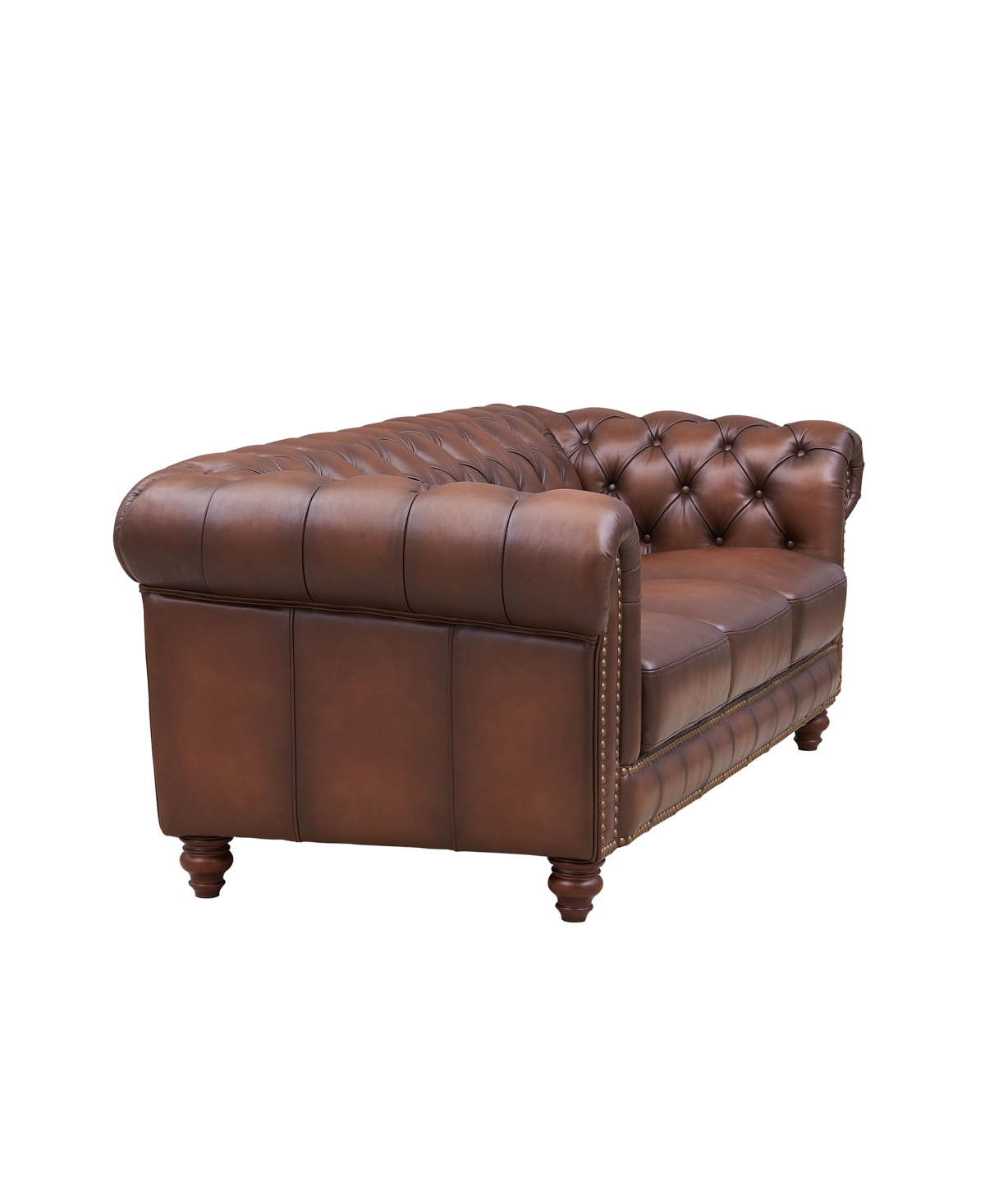 Hydeline Alton Bay 91" Top Grain Leather Sofa Couch In Caramel Brown