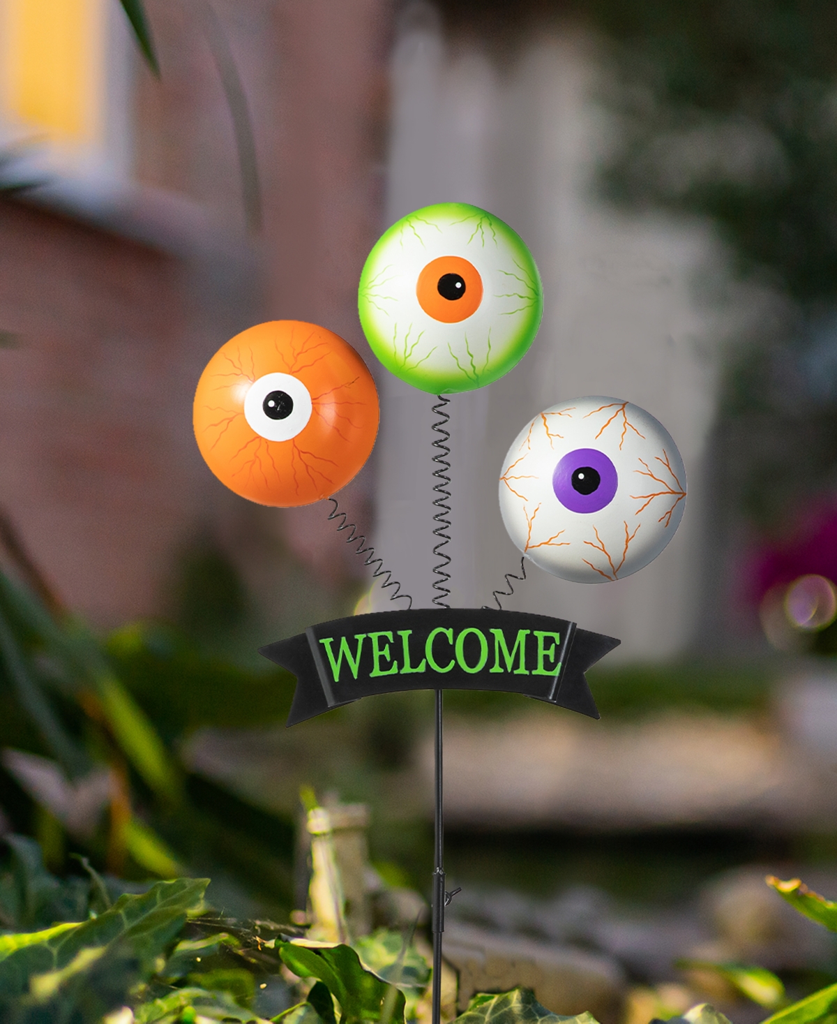 Glitzhome 35.25"h Halloween Metal "welcome" Spring Eyeballs Yard Stake In Multi
