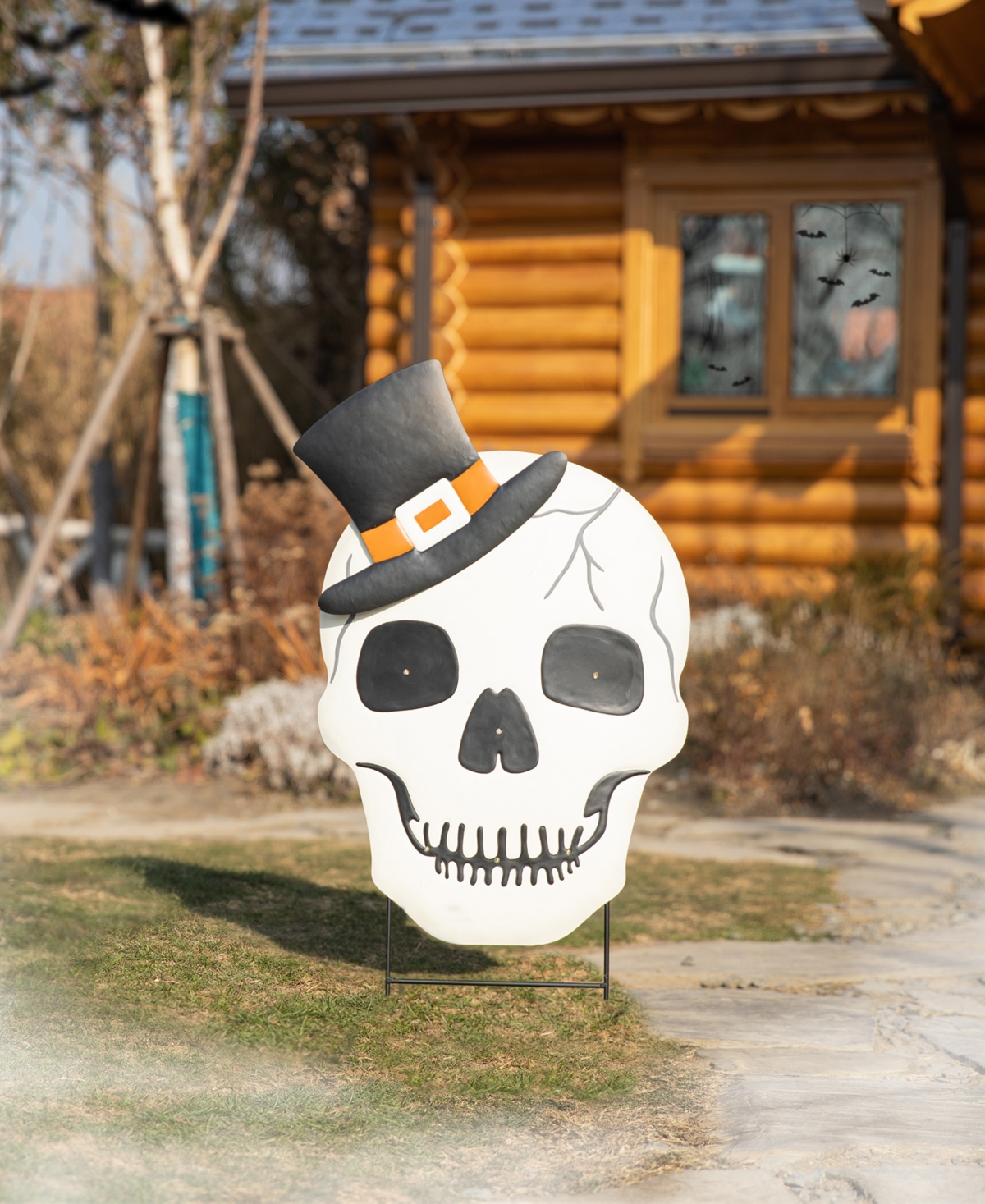 Glitzhome 38"h Lighted Halloween Metal Skull Yard Stake With Timer In Multi