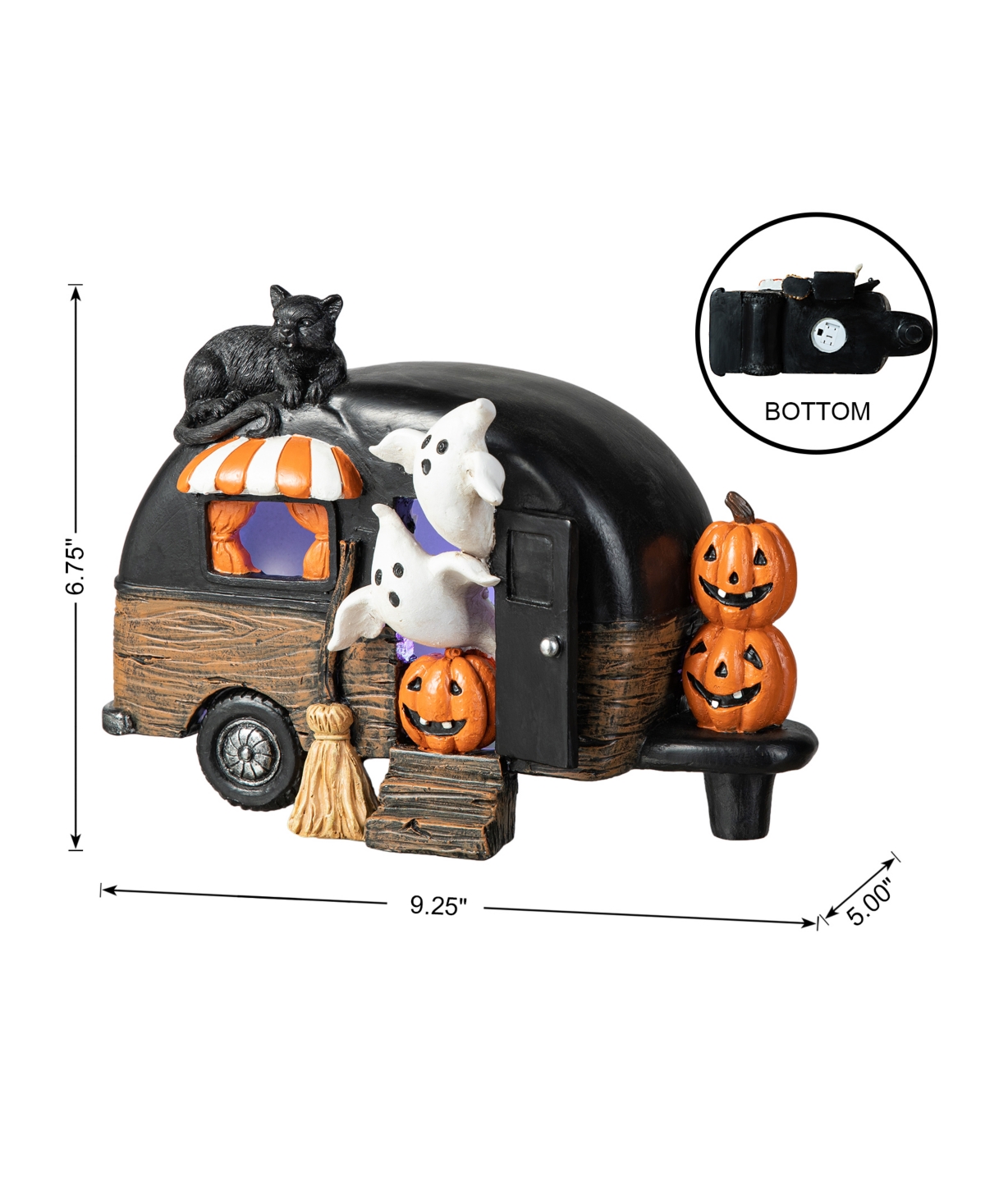 Glitzhome 9.25''l Halloween Polyresin Lighted Camper W/ghost Pumpkin Black Cat Table Decor In Multi