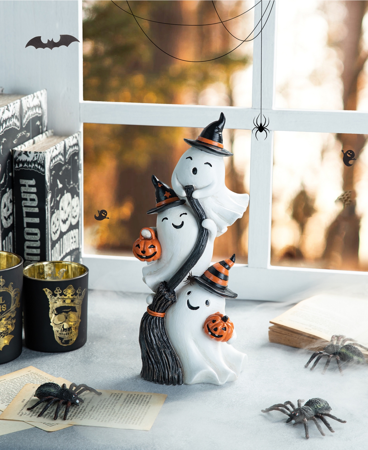 Glitzhome 13.00''h Halloween Polyresin Stacked Ghost Table Decor In Multi