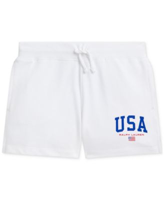 Ralph Lauren Girls Loopback Terry Flag Shorts in Ivory