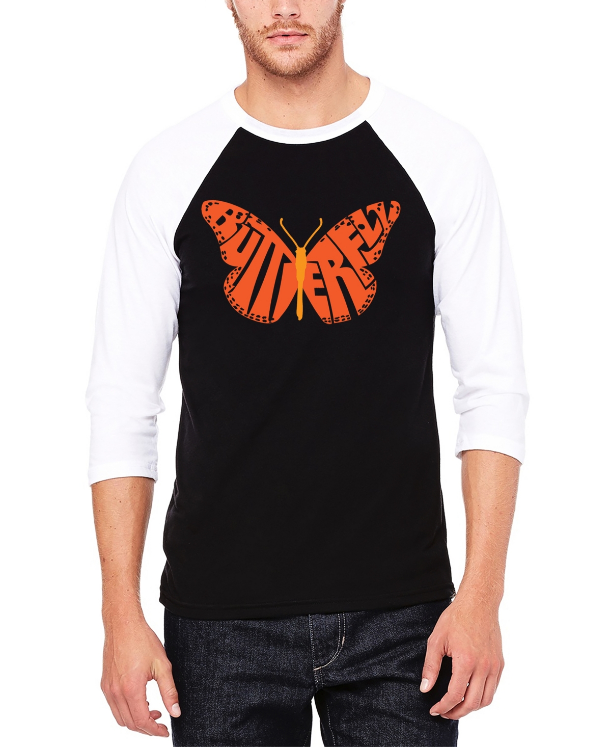 Butterfly - Men's Raglan Baseball Word Art T-Shirt - Grey