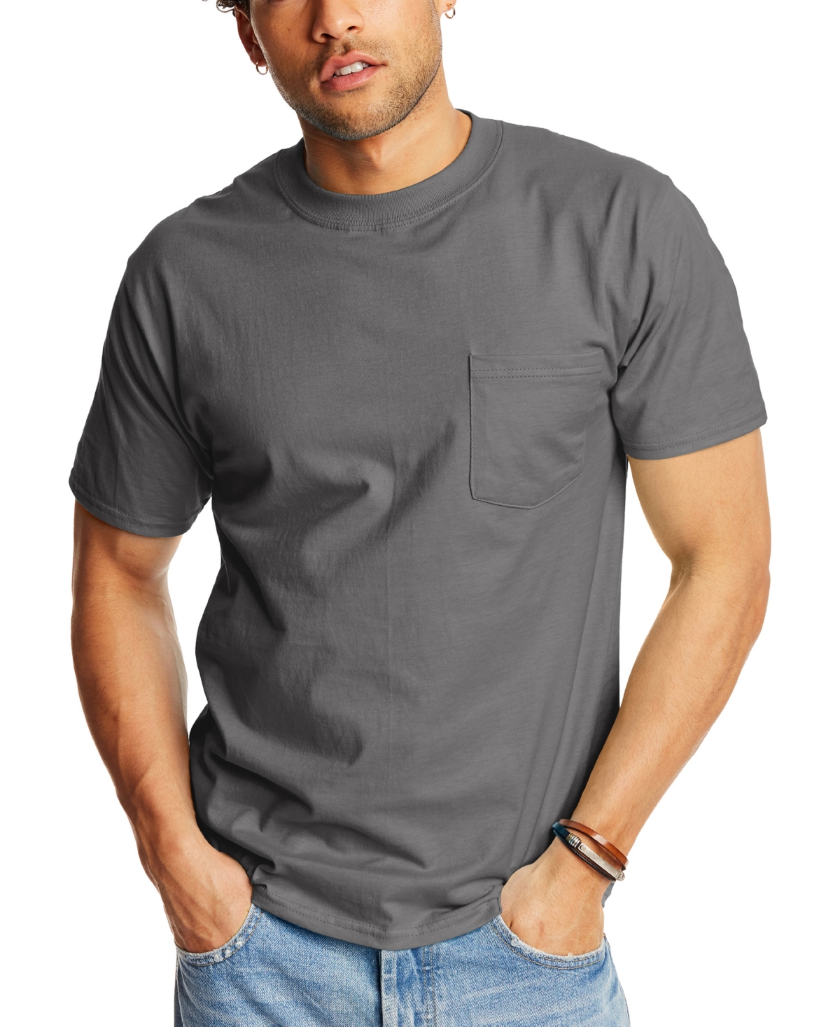 Hanes Beefy-t Unisex Pocket T-shirt, 2-pack In Gray