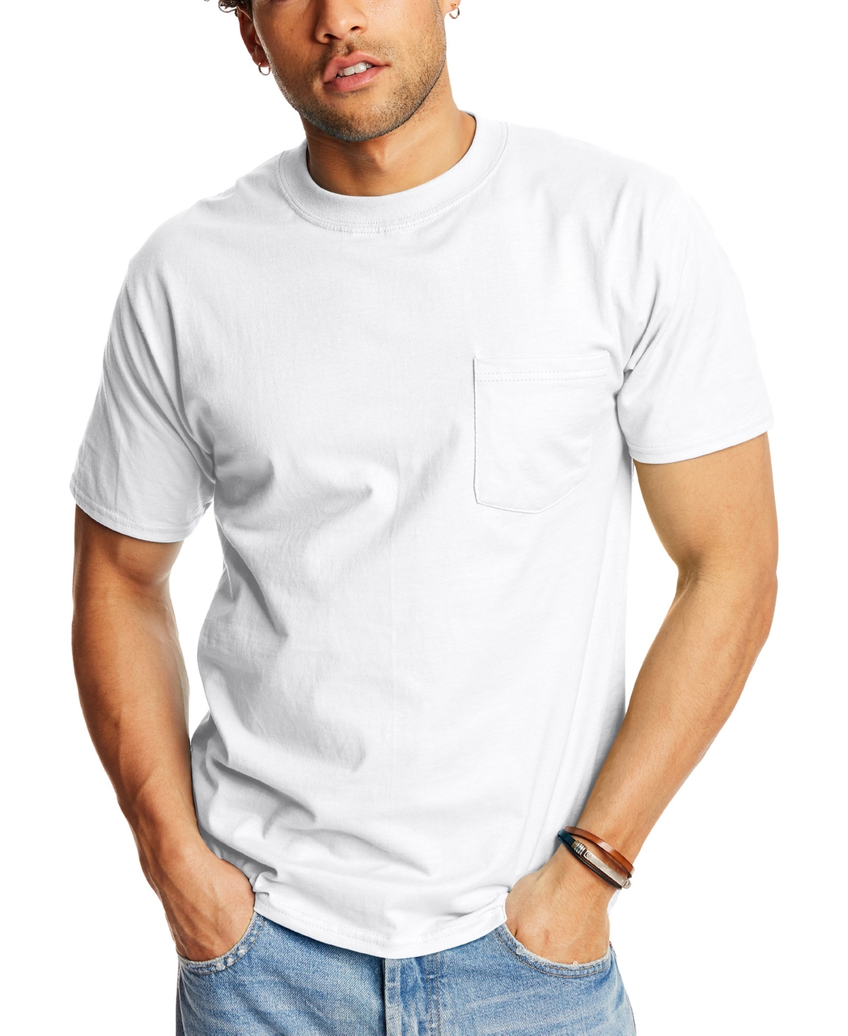 Hanes Beefy-t Unisex Pocket T-shirt, 2-pack In White