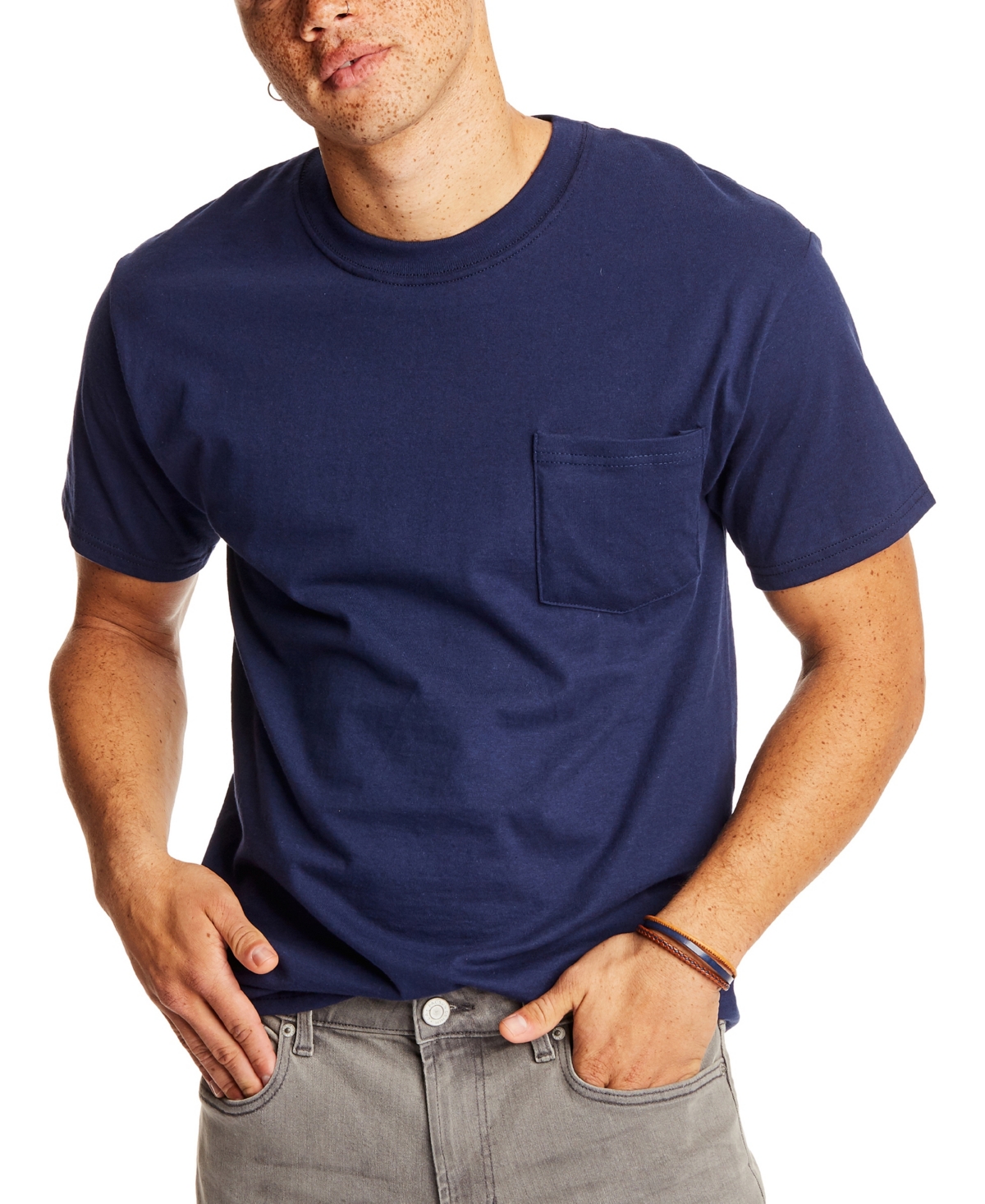 Hanes Beefy-t Unisex Pocket T-shirt, 2-pack In Navy