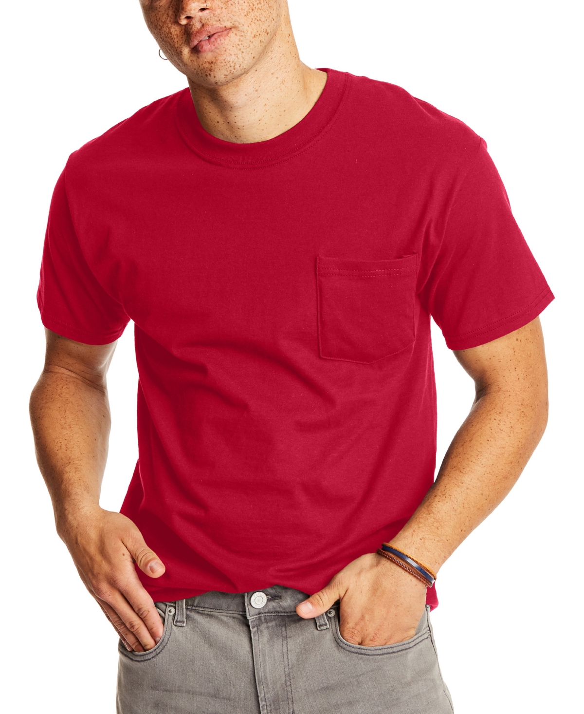 Hanes Beefy-t Unisex Pocket T-shirt, 2-pack In Red