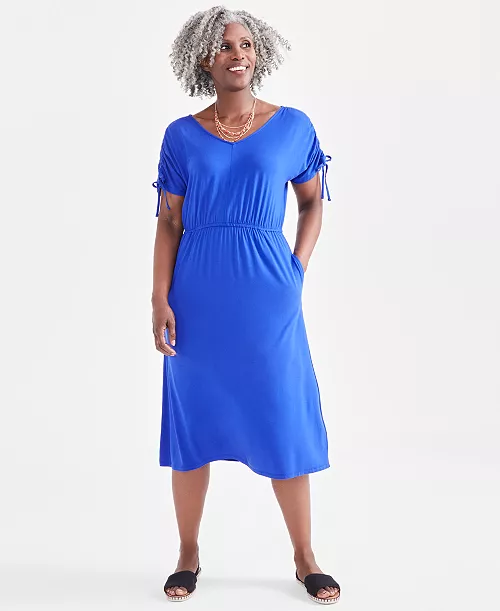 women's v-neck ruched-sleeve dress,  created for macy's