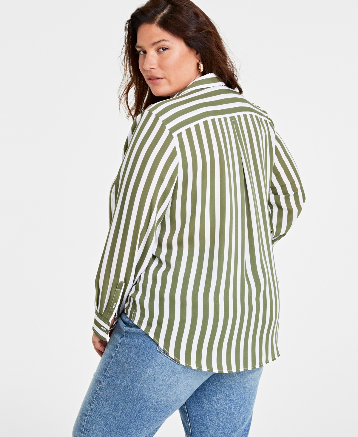 On 34th Trendy Plus Size Button-Front Crepe Shirt, Created for Macy's
