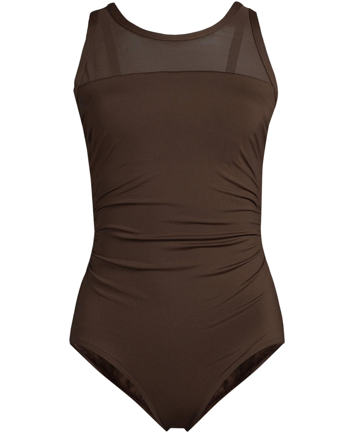 Lands' End Plus Size Chlorine Resistant Smoothing Control Mesh High Neck One Piece Swimsuit
