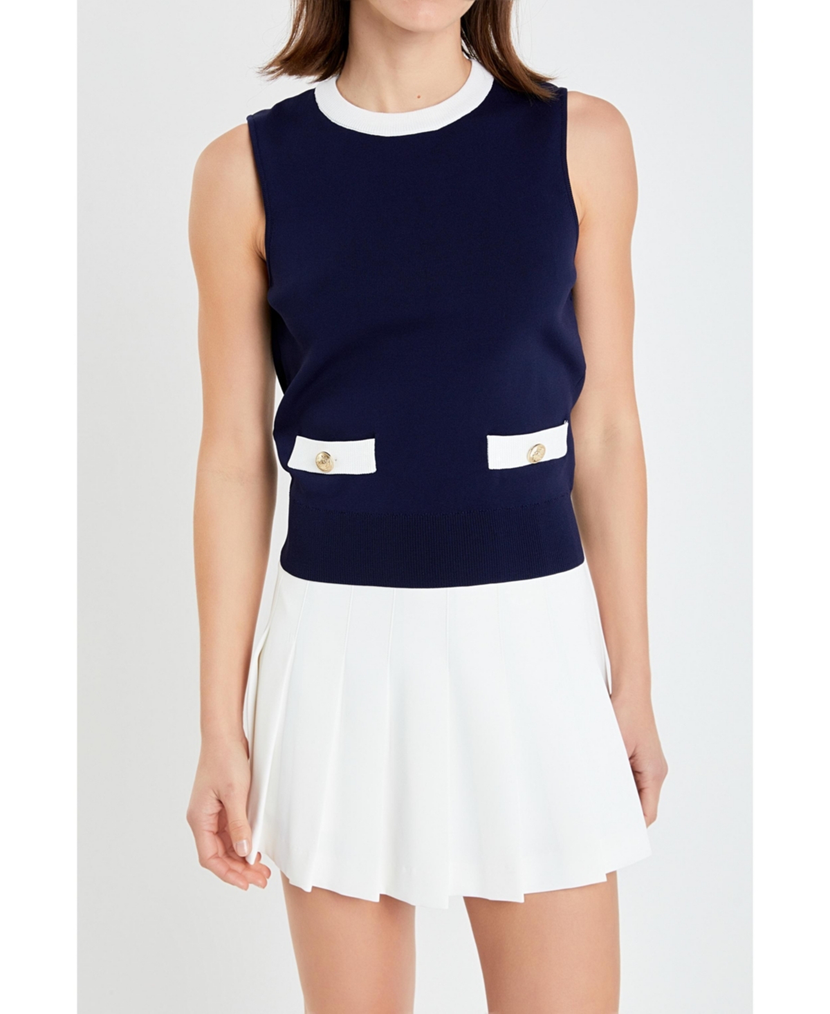 Women's Colorblock Sleeveless Knit Top - Navy/white