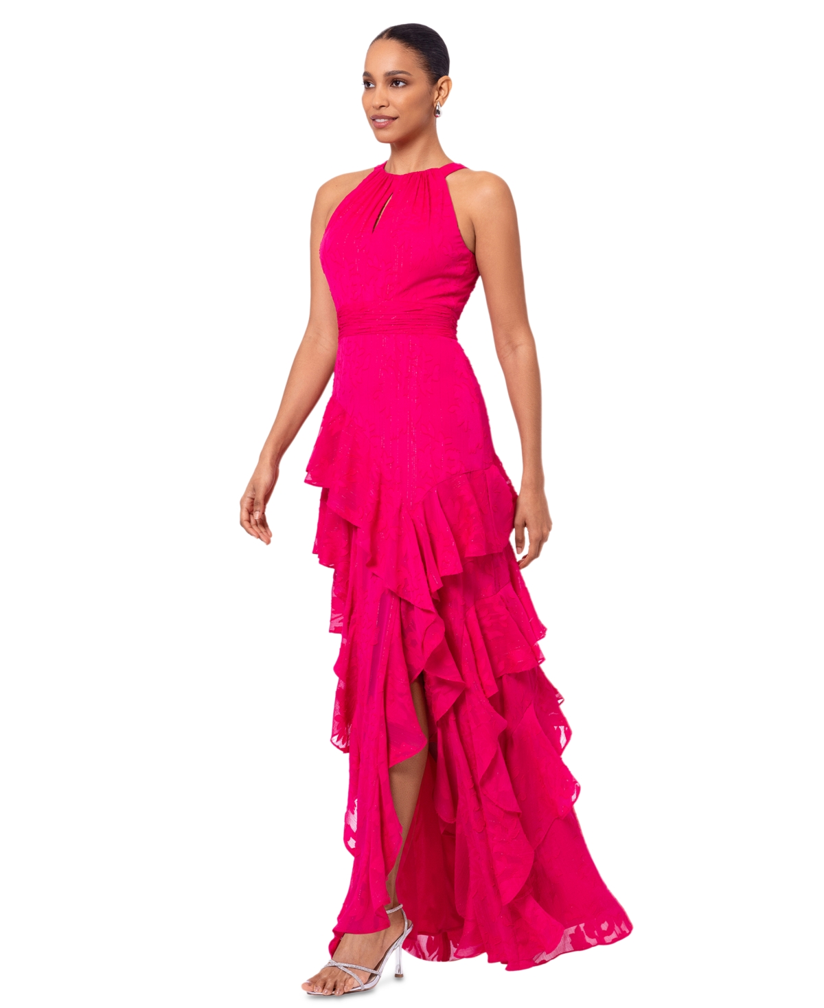 Xscape Petite Chiffon Ruffled Halter Gown