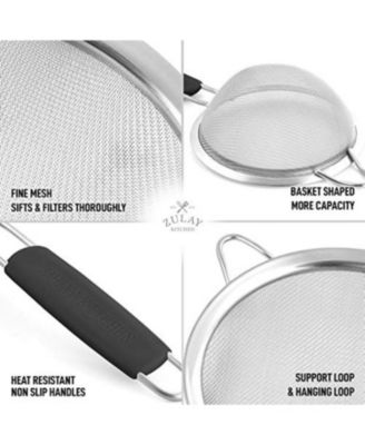 Set of 3 Premium Stainless Steel Fine Mesh Strainer with Non-Slip Handles