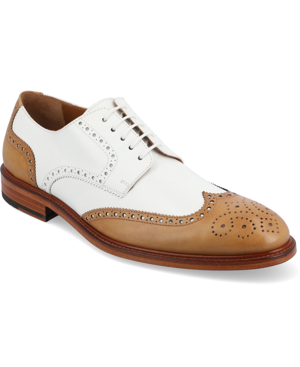 Men's Spectator Handcrafted Leather Brogue Wingtip Oxford Lace-up Dress Shoe - Honey
