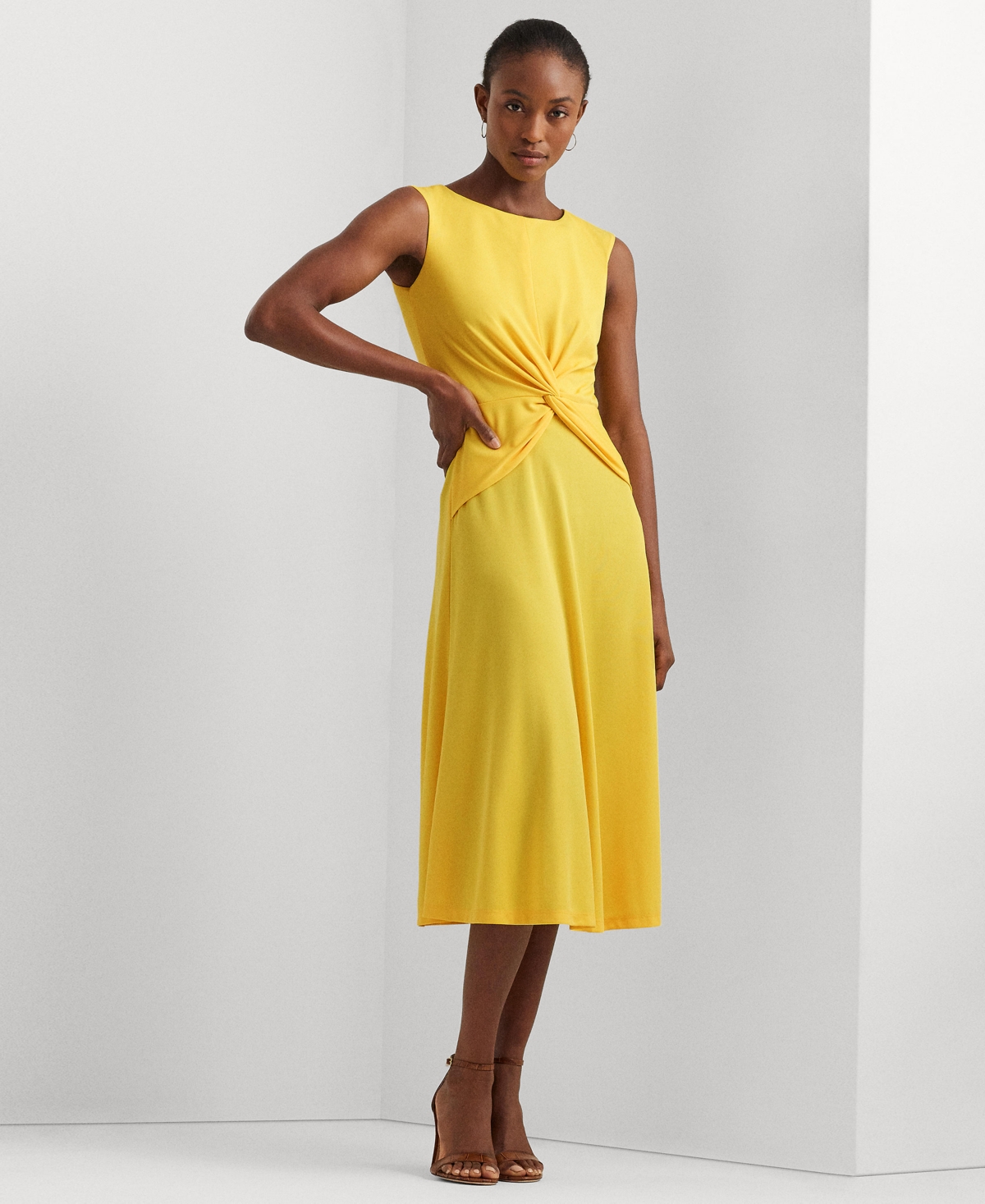 Shop Lauren Ralph Lauren Women's Twist-front Jersey Dress In Primrose Yellow