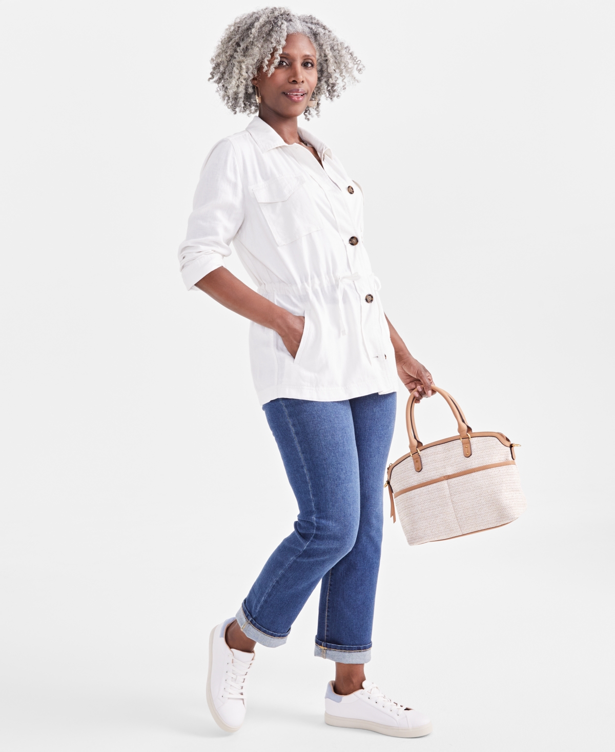 Style & Co Women's Linen Blend Long-Sleeve Field Jacket, Created for Macy's