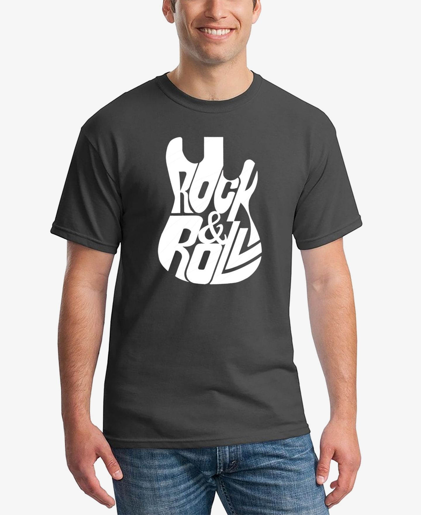 Мужская футболка LA Pop Art Rock And Roll Guitar - Word Art, цвет: Чёрный — фото 6