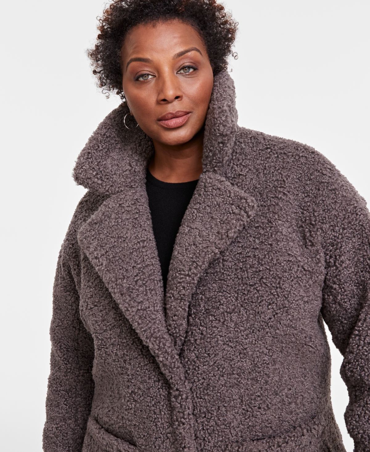 Bcbgmaxazria Plus Size Notched-Collar Teddy Coat