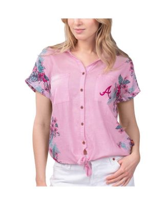 Women's Pink Atlanta Braves Stadium Tie-Front Button-Up Shirt