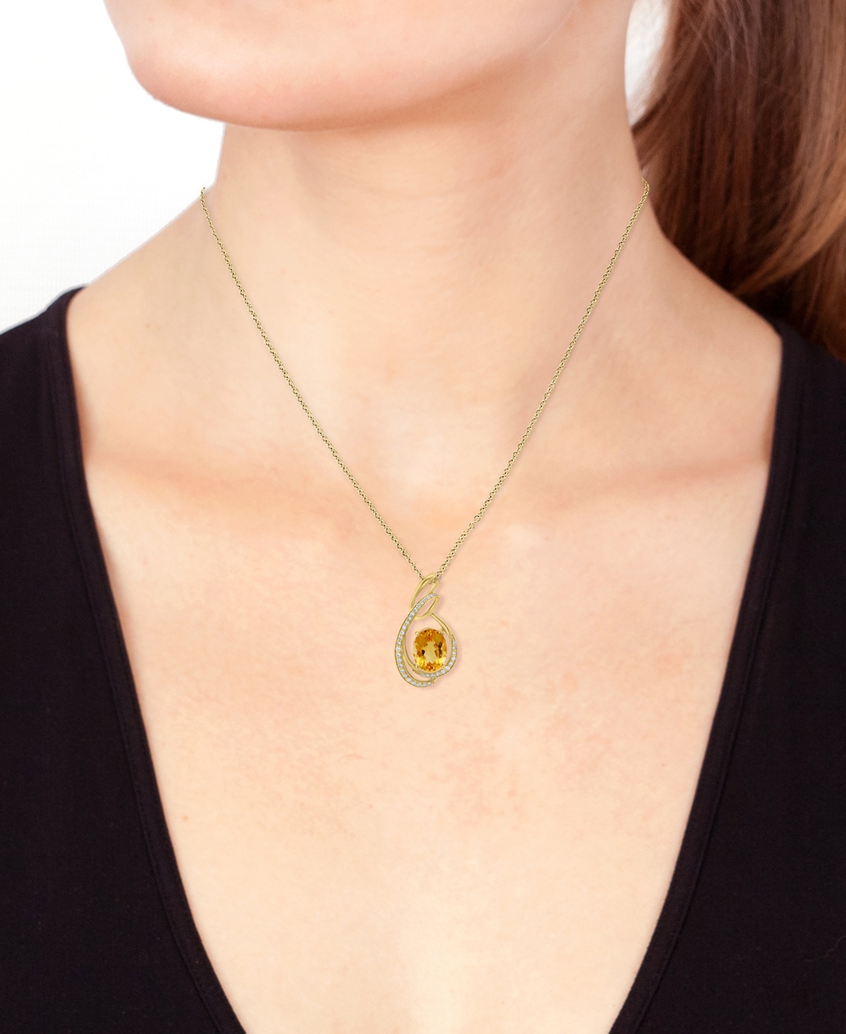 EFFY COLLECTION EFFY CITRINE (3 CT. T.W.) & DIAMOND (1/5 CT. T.W.) SWIRL 18" PENDANT NECKLACE IN 14K GOLD 