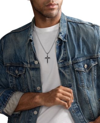 Diamond Accent Cross 22 Pendant Necklace  in Stainless Steel & Black Ion-Plate, Created for Macy's