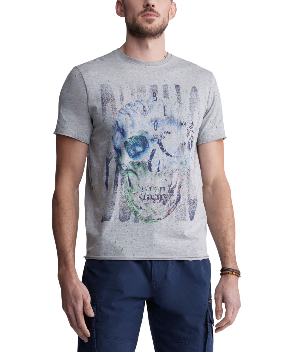 Men's Tulum Classic-Fit Tropical Skull Graphic T-Shirt - Heather Grey