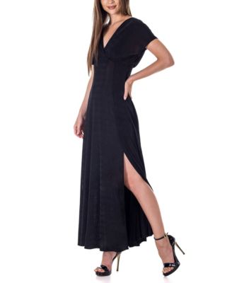 Flutter Sleeve Metallic Knit Maxi Dress