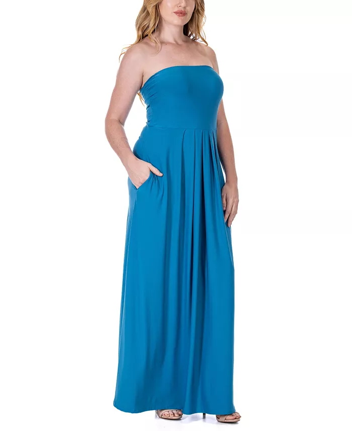 Pleated A Line Strapless Maxi Pocket Dress - thumbnail 4