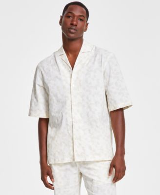Alfani - Men's Grand Regular-Fit Geo-Print Button-Down Seersucker Camp Shirt