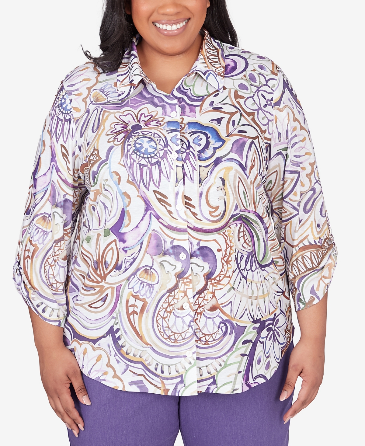 Shop Alfred Dunner Plus Size Charm School Drama Paisley Top In Multi