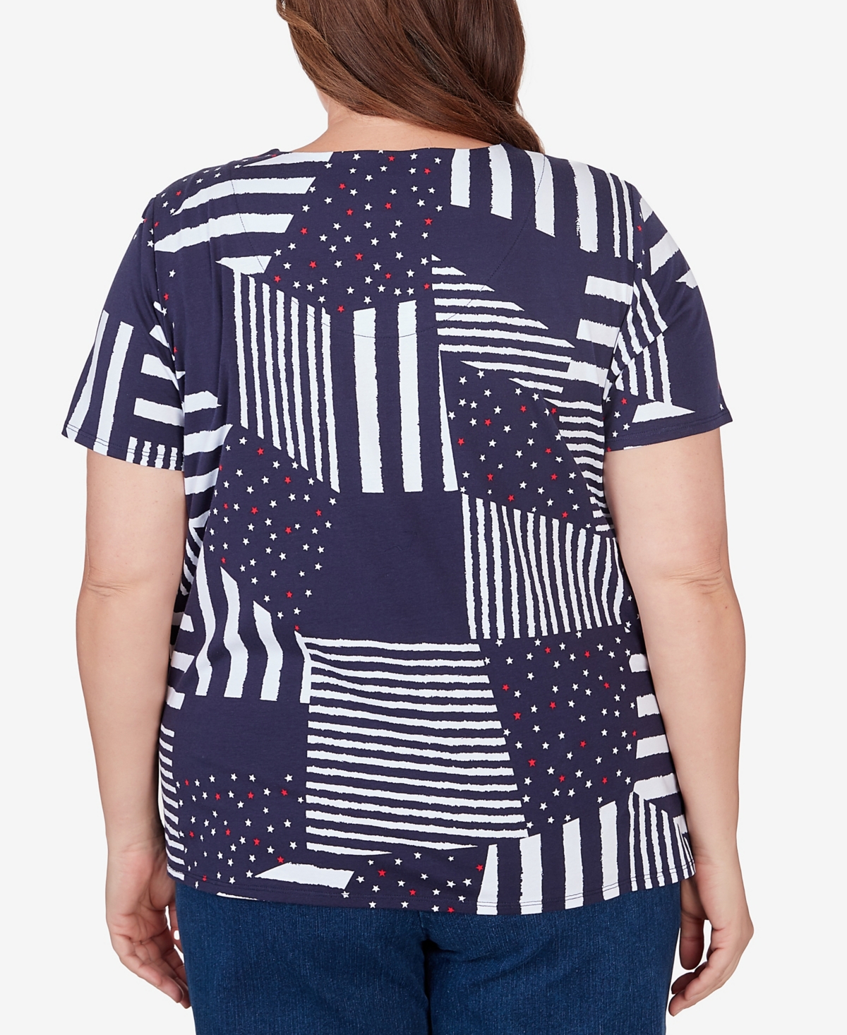 Shop Alfred Dunner Plus Size Stars And Stripes Split Neck Tee In Navy
