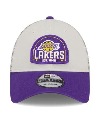 Men's Khaki/Purple Los Angeles Lakers Throwback Patch Trucker 9Forty Adjustable Hat