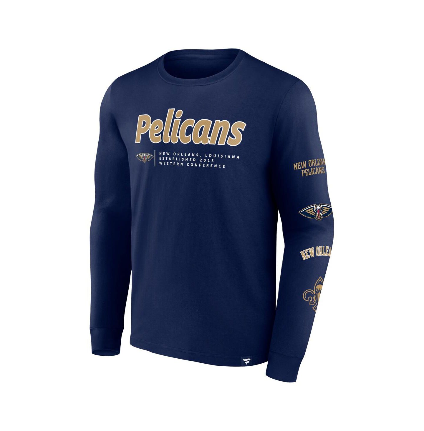 Мужская футболка Fanatics Branded Navy New Orleans Pelicans Baseline Long Sleeve — фото 2