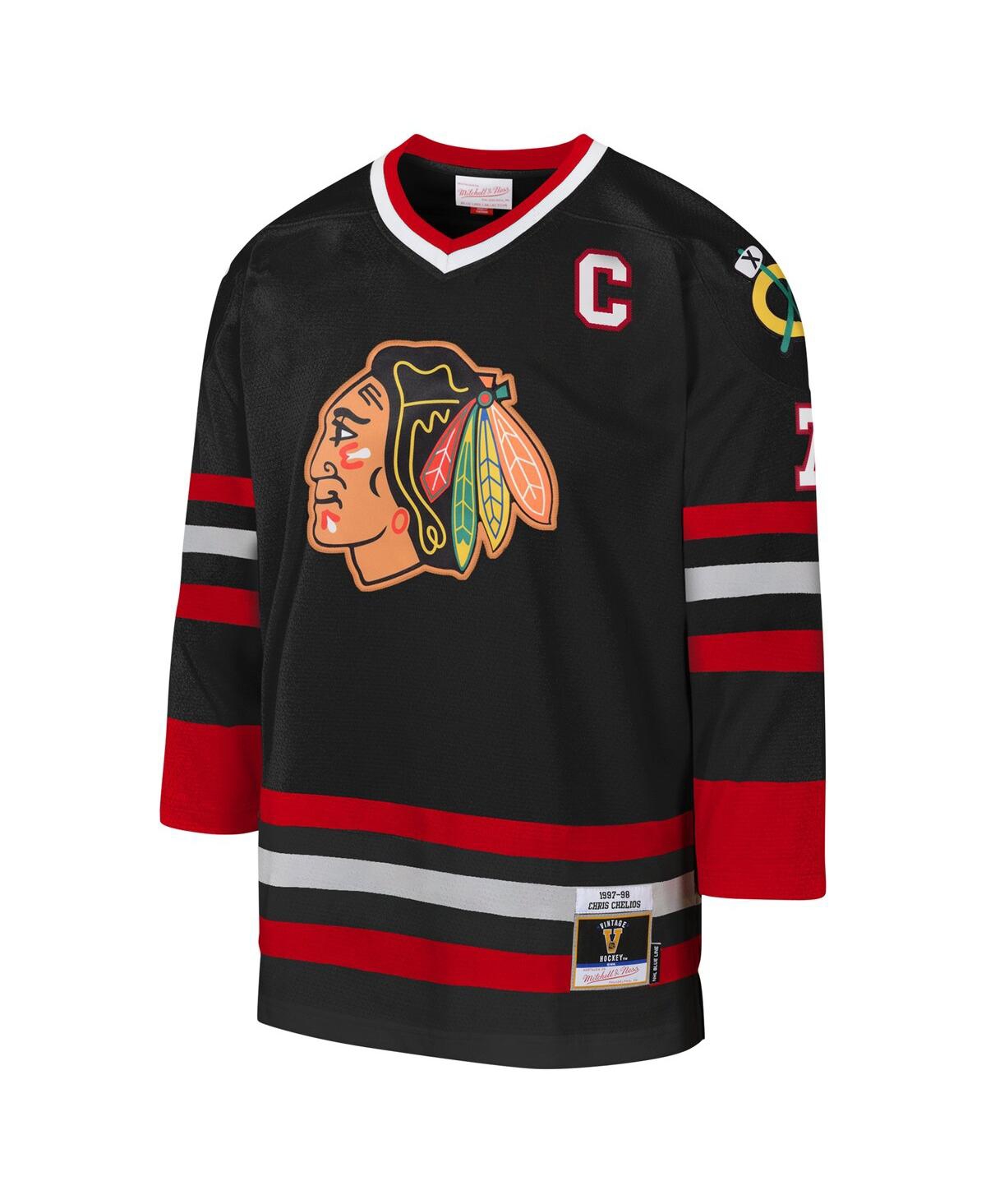 Mitchell Ness Youth Chris CheliosChicago Blackhawks 1997-98 Blue Line Captain Patch Player Jersey - Black