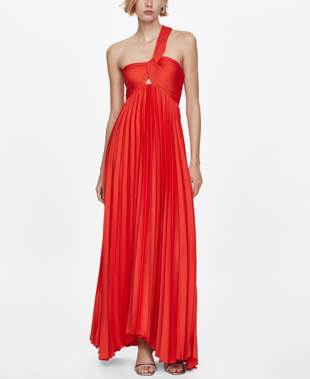 Shop Mango Women's Asymmetrical Pleated Dress In Red