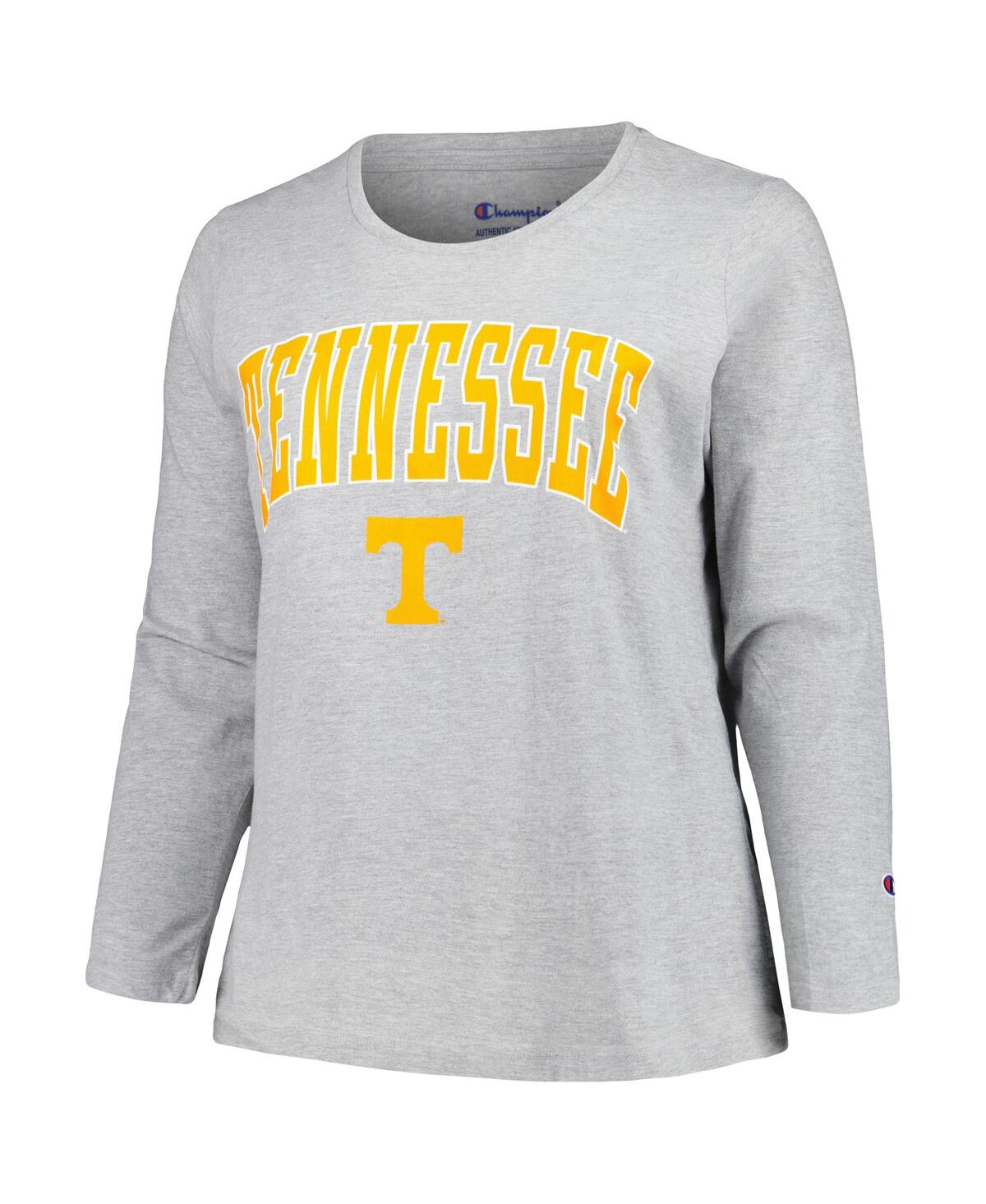 Shop Profile Women's Gray Tennessee Volunteers Plus Size Arch Over Logo Scoop Neck Long Sleeve T-shirt