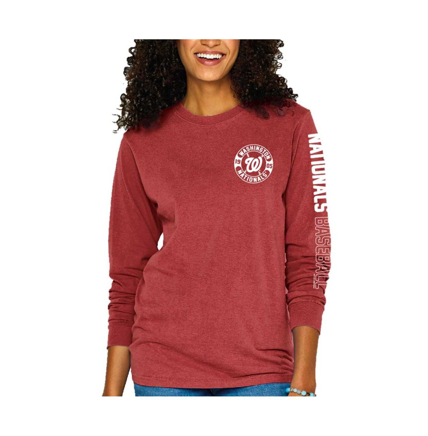 Женская футболка Soft As A Grape Red Washington Nationals Pigment-Dyed Long Sleeve — фото 1