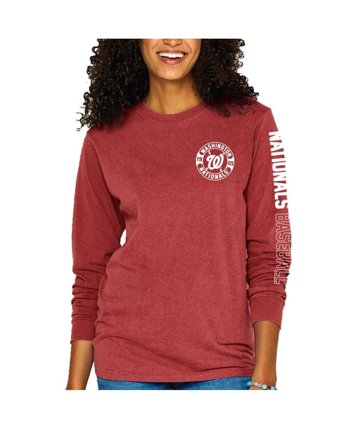 Women's Red Washington Nationals Pigment-Dyed Long Sleeve T-Shirt - Red
