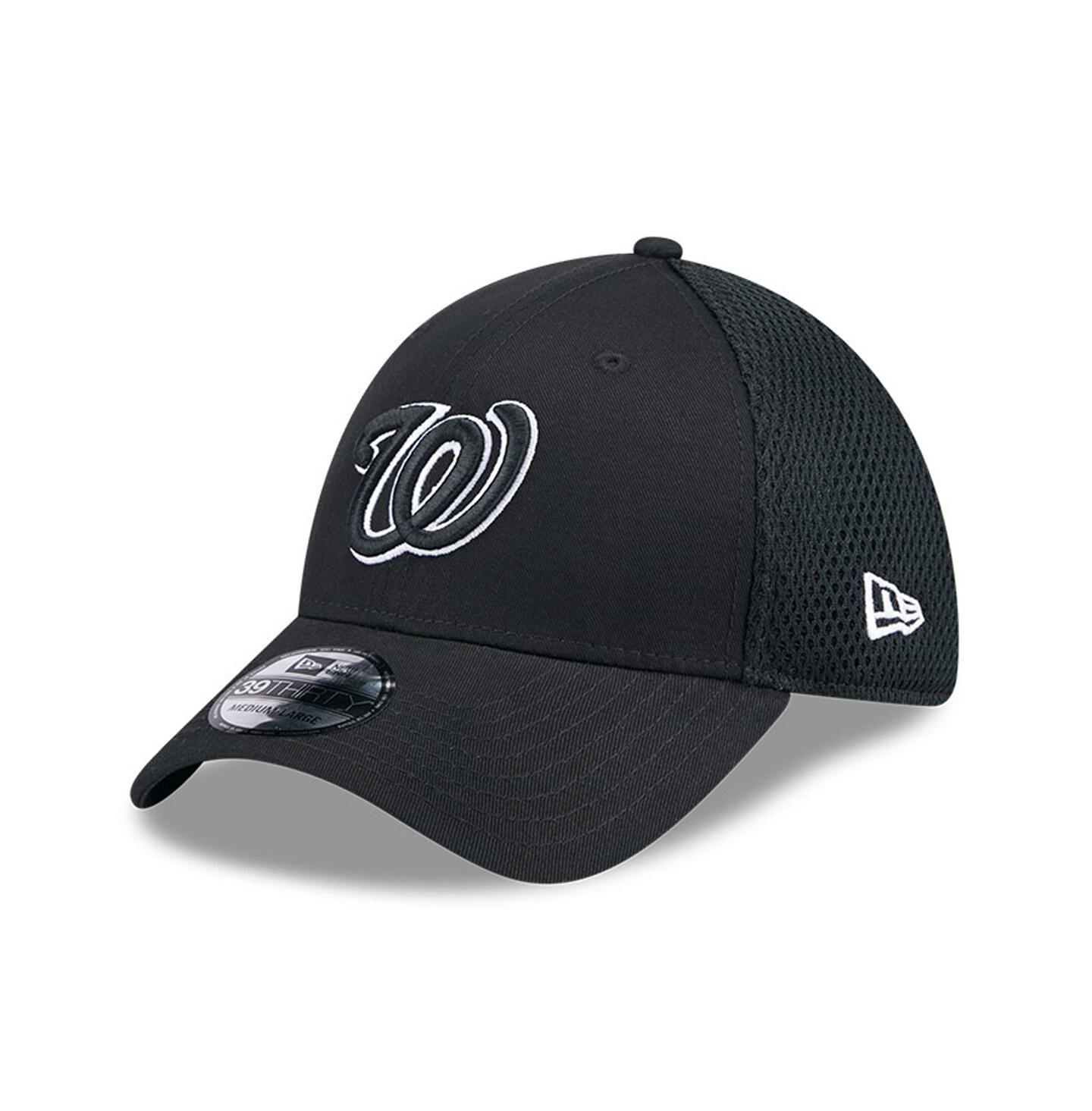 Мужская кепка New Era Washington Nationals Evergreen Black White Neo 39Thirty Flex Hat — фото 1
