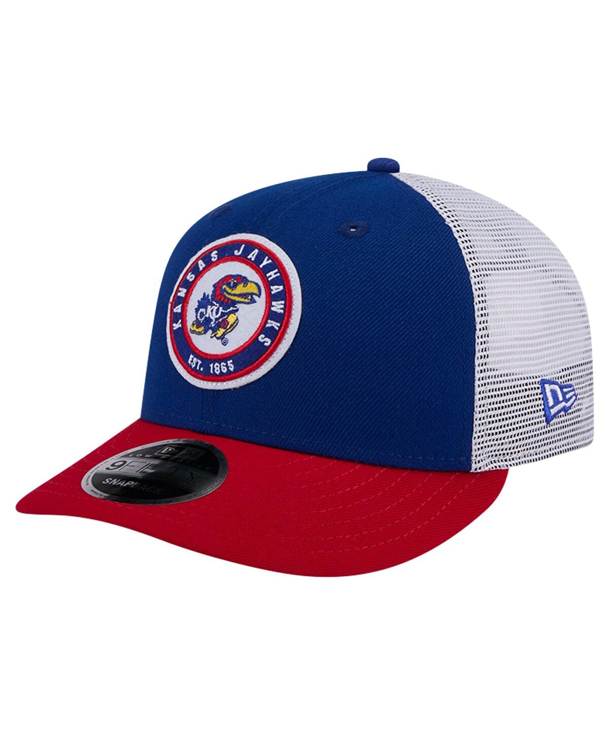 New Era Royal Kansas Jayhawks Throwback Circle Patch 9fifty Trucker Snapback Hat In Royal Red
