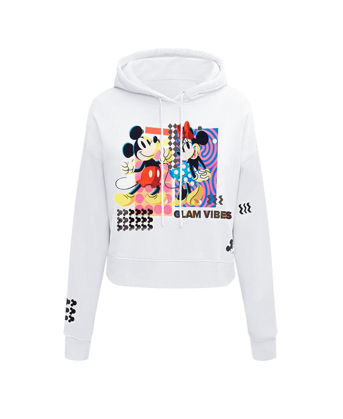 Shop Freeze Max Women's White Mickey Friends Bold Expression Cropped Pullover Hoodie
