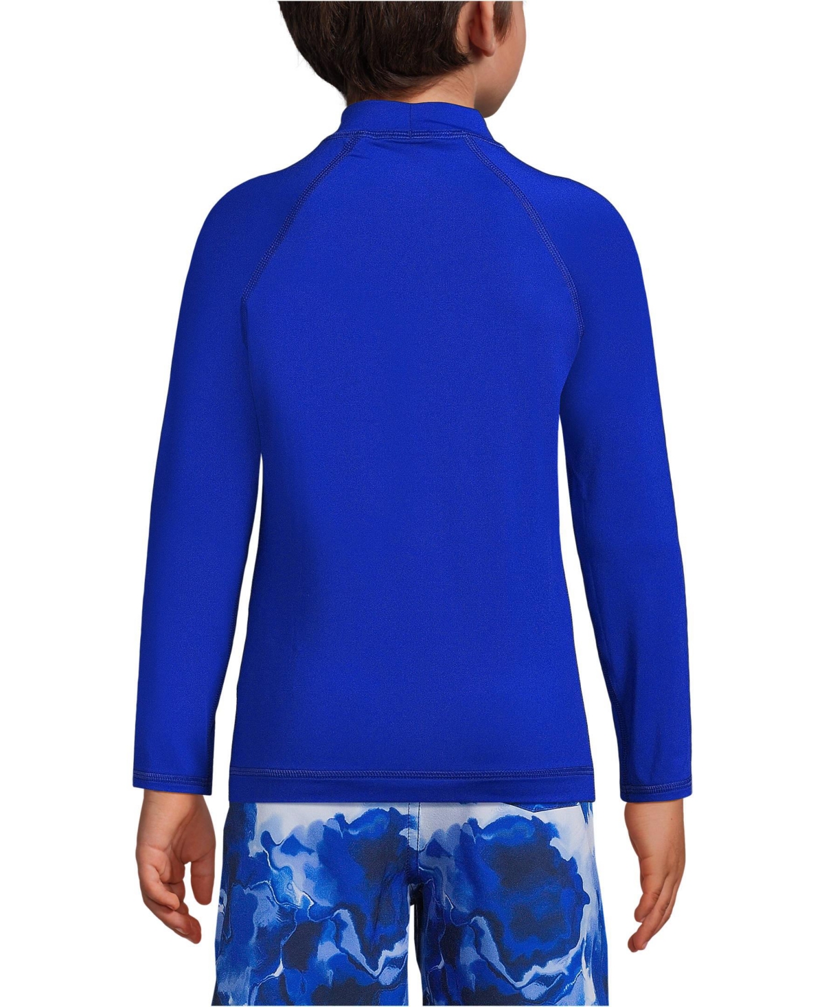 Lands' End Big Boys Chlorine Resistant Long Sleeve Mock Neck UPF50 Rash Guard