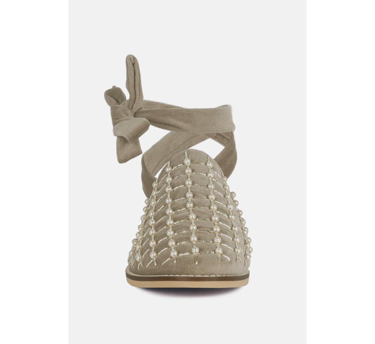 Rag & Co Asante Womens Crisscross Beaded Veil Velvet Mules