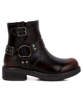 Womens Allux Brushed Faux Leather Pin Buckle Boots
